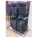 (70) metal folding chairs w/ rolling rack