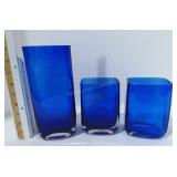(3) Blue Glass Vases