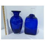 (2) Blue Glass Vases