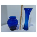 (2) Blue Glass Vases
