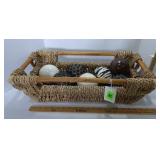 Basket w/Decorative Balls-(2) Marble, (4) Metal,