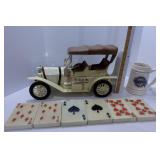 Model Car Liquor Decanter, Super Bowl Stein &