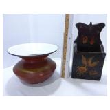 Cast Iron Porcelain Spittoon & Match Dispenser