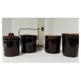 (4) Brown Glaze Crocks
