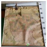 Vintage Iowa Map w/Portions of World on Back