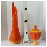Orange Custard Glass Vase & Compote