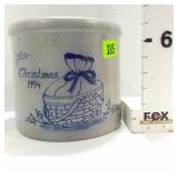 1994 Blue & Gray Christmas Basket Stoneware Crock