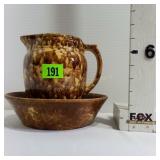 Brown Spackleware Pitcher & Bowl