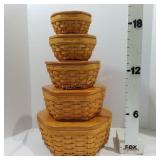 (5) Longaberger Nesting Baskets w/Lids/Liners