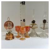 Carnival Glass Cordials & Miniature Oil Lamps