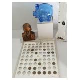 John F Kennedy & Piggy Bank & Lincoln Coins