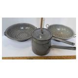 Granitware (2) Colanders & Double Boiler