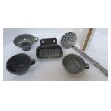 Granitware Funnel, Soapdish, Ladle & Cups