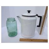 Enamelware Coffee Pot & Mason Jar