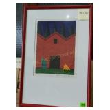 Red Barn with Five Trees by Ian Tremewen