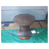 Glass Top Table with Wood Pedestal Bottom