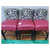 (3) Zebra Print & Red Leather Bar Stools
