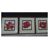 (3) Hand Colored Red Poppy Prints