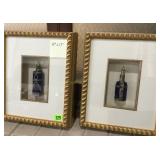 Pair of Blue Bottles in Shadow Boxes