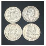 Group of 4 Ben Franklin silver half dollars