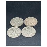 Group of 4 Walking Liberty silver half dollars