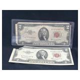 Pair of 1953 $2 bills torn corners