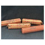 Group of 4 rolls of wheat Pennies marked 1953 d,