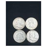 Group of 4 Ben Franklin silver half dollars