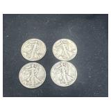 Group of 4 Walking Liberty silver half dollars