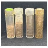 Group of 4 full/partial wheat penny rolls 1936,