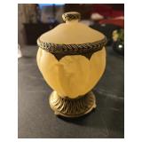 Beautiful fancy Vaseline glass covered vase