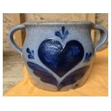 Gray and blue two handle pottery Crock