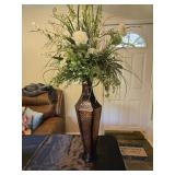 Beautiful tin vase with flowers, approximately 24