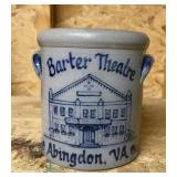 Barter Theater stoneware pottery Crock , approx.