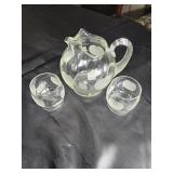 Small pitcher & 2 glasses decorated with apples
