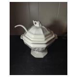 Double handled soup tureen with ladle