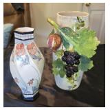 Two vases, grape pattern and a flower one