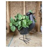 Beautiful tin rooster flower pot