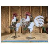 Beautiful pair of white roosters with christmas