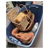 Tote of baskets and miscellaneous
