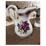 Purple flowers porcelain pitcher, 10 inches