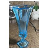 Blue coin vase, approximately 8 inches