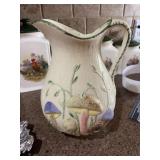 1978 porcelain pitcher wth mushrooms , 11 inches