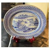 Blue and white oval platter, unsigned,