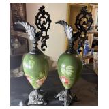 Pair of green urns
