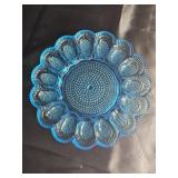 Beautiful blue deviled egg plate 11 inches