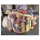 Beautiful mommy and baby bunny cookie jar by