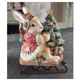 Adorable rabbit  on a sleigh by Fitz and Floyd