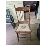 Press back oak needle point. Circa 1900 chair