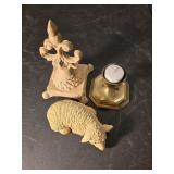 Cast iron, candle holders and sheep